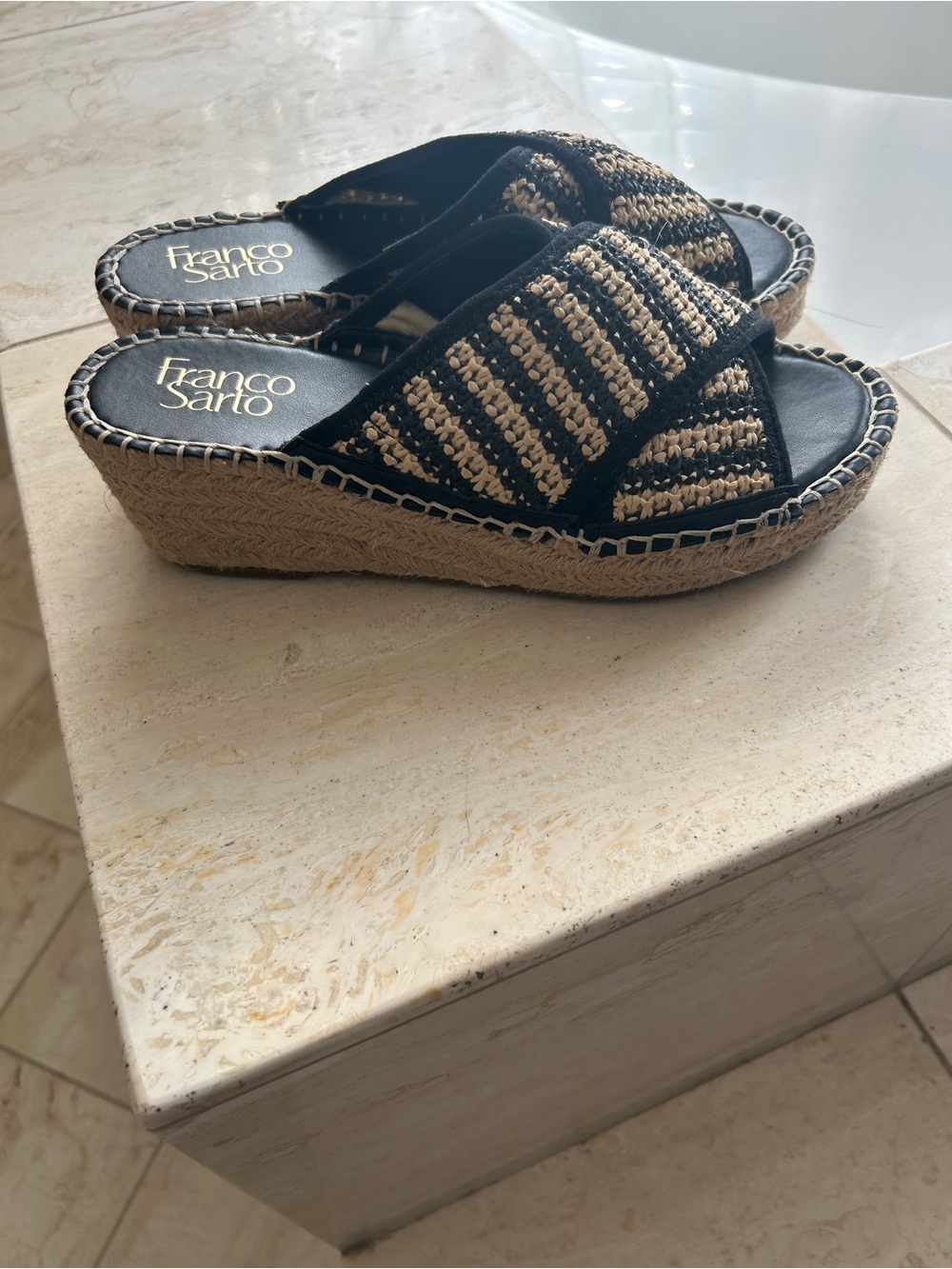 Franco Sarto black & tan wedge Espadrilles in size 7